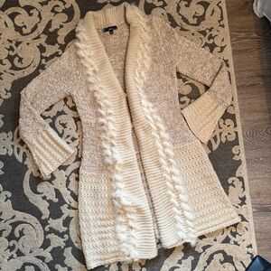Cream rabbit fur trim cardigan with hood #knitwear #winterwear